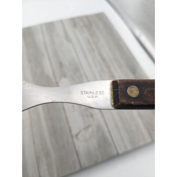 2 Prong Tine Meat Serving Fork Wood 10" Stainless Steel - Picture 6 of 8